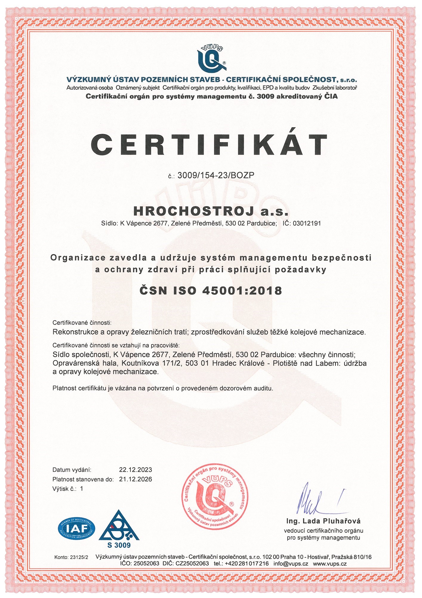 Certifikát ČSN EN ISO 01