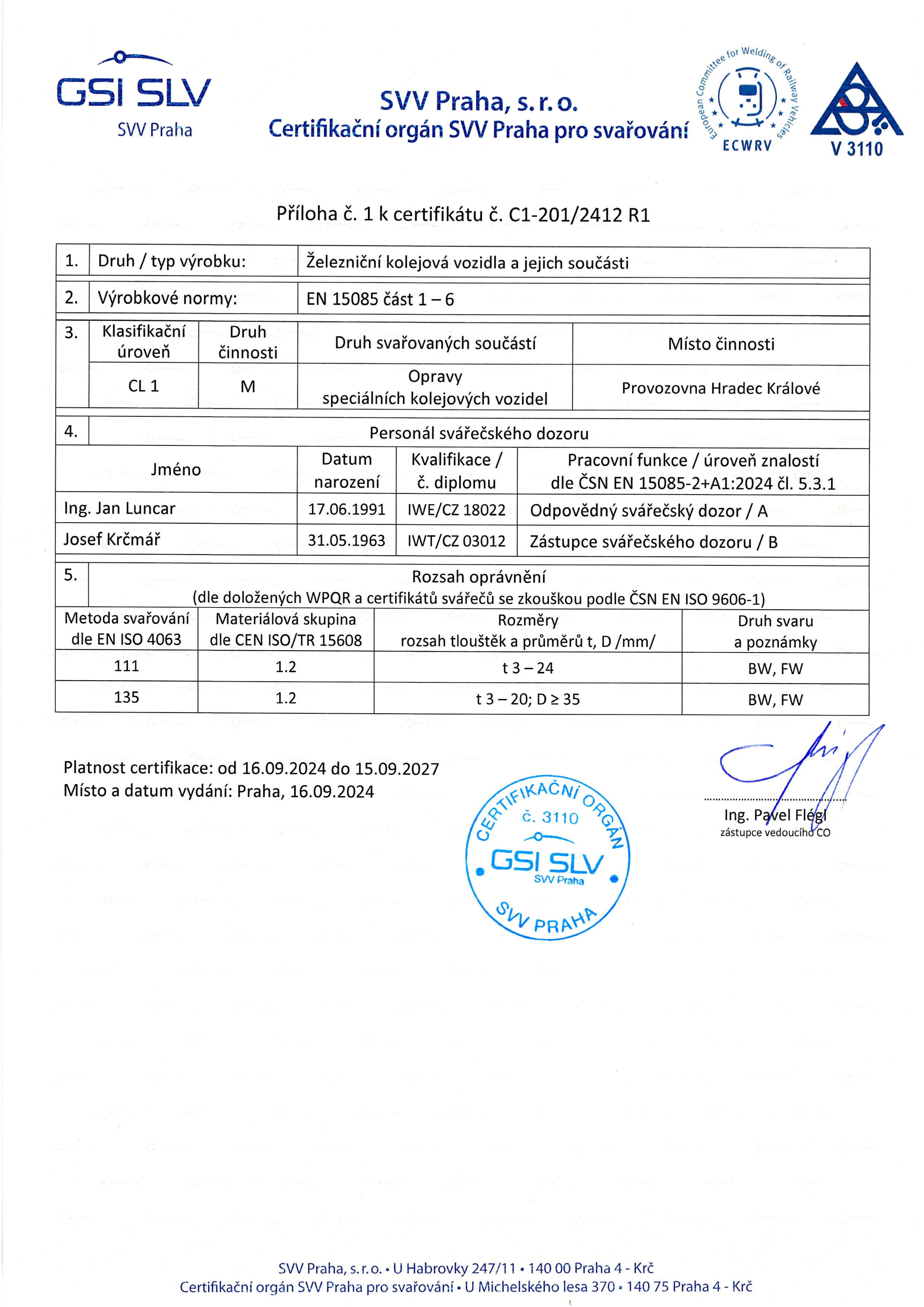 Certifikát ČSN EN 15085 2+A1 HROCHOSTROJ 2024 27 Page 0002